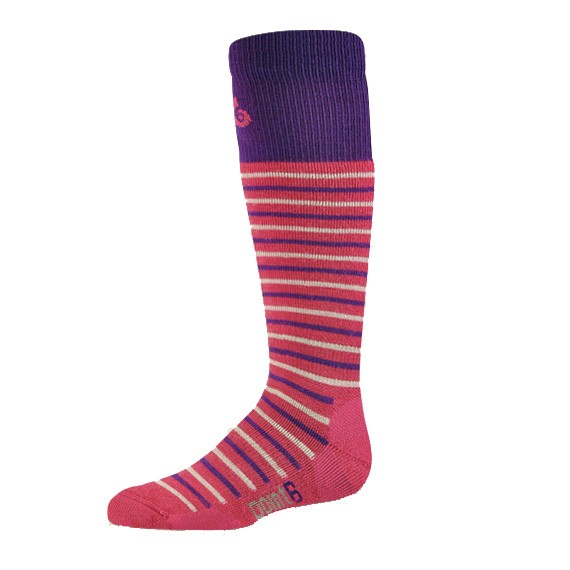 Point6 Stripe Girls Ski Socks, Fuchsia-Silver, medium