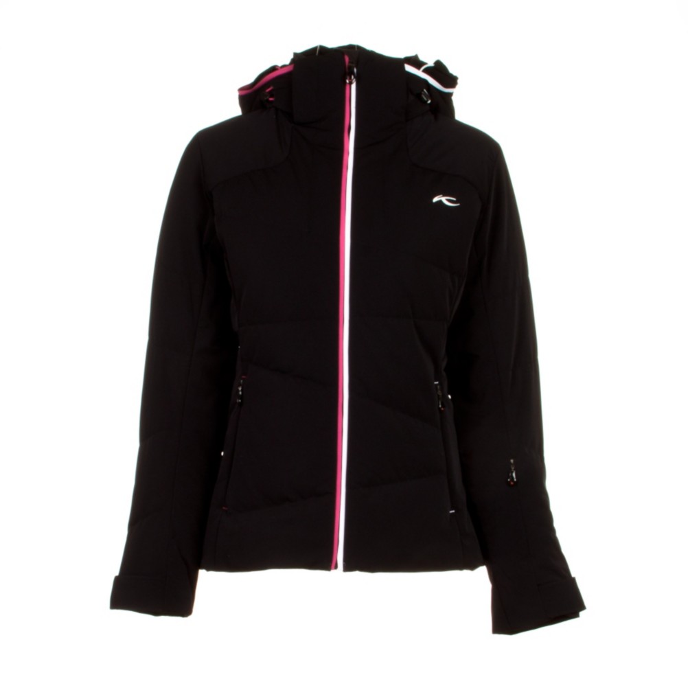 KJUS Savvy Down Womens Insulated Ski Jacket, Black-Fuchsia Red-White, swatch