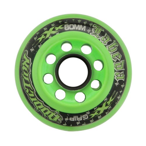 Labeda Addiction XXX Grip Inline Hockey Skate Wheels - 4 Pack, Black-Green, medium