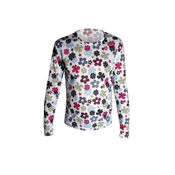 Hot Chillys Mid Weight Print Crewneck Girls Long Underwear Top, Flower Power, medium