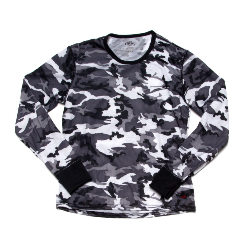 Hot Chillys Mid Weight Print Crewneck Kids Long Underwear Top, Storm, swatch
