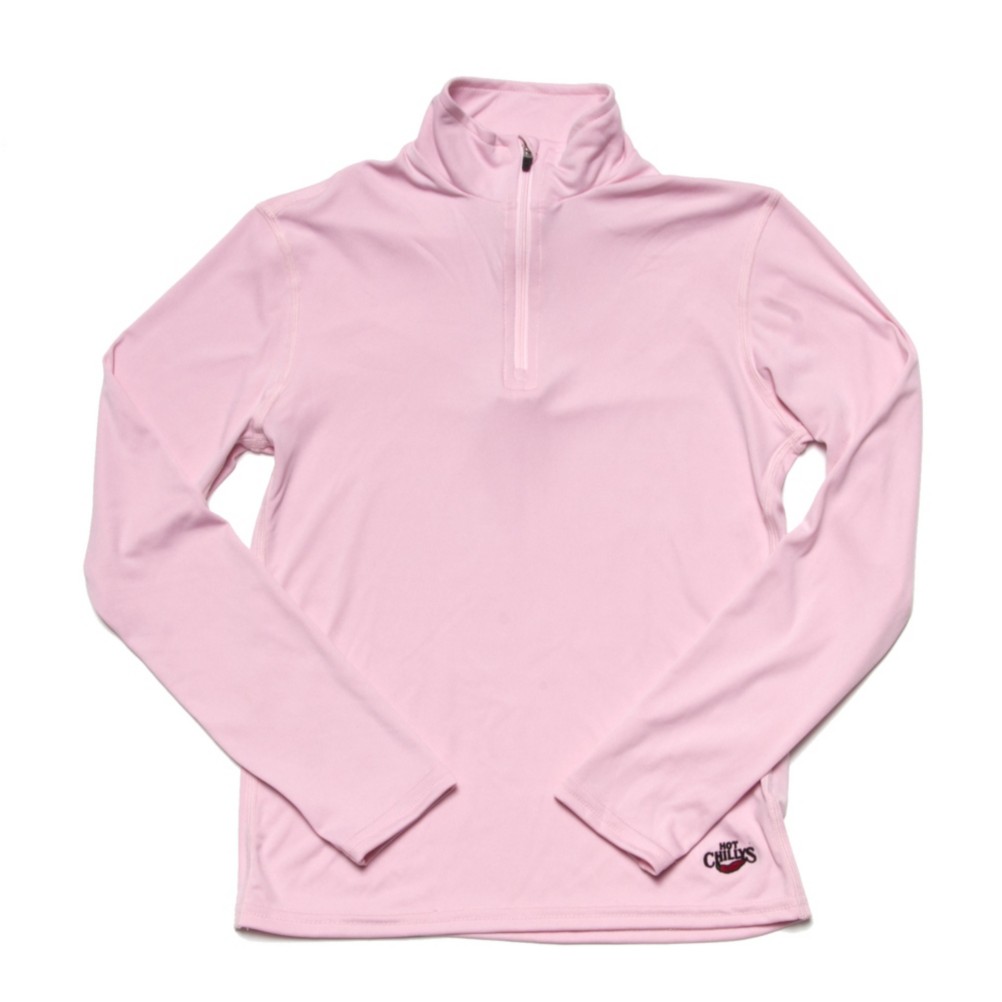 Hot Chillys Peachskins Zip T Girls Long Underwear Top, Pink, medium