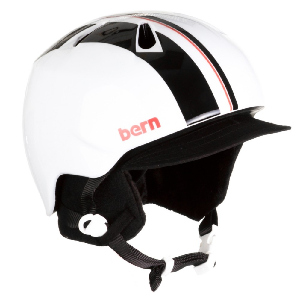 Bern Nino Kids Helmet 2013, Gloss White Stripe-Visor Knit, medium