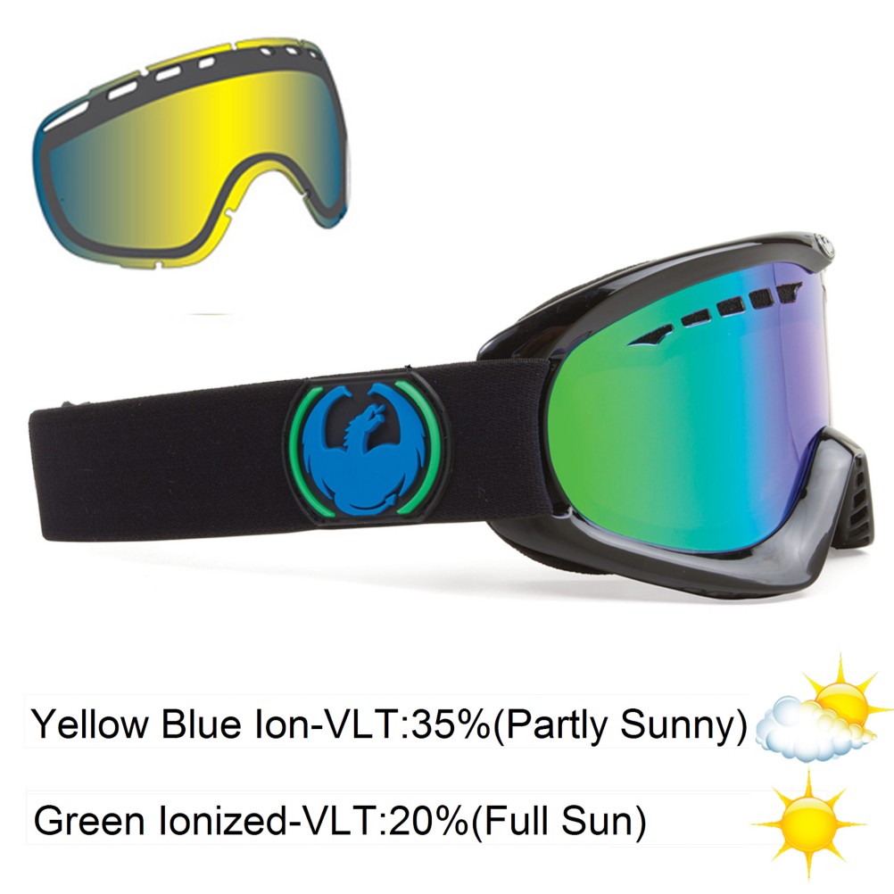 Dragon DX With Extra Lens Goggles 2013, Jet-Green Ionized, medium