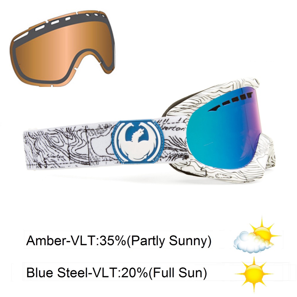 Dragon DX With Extra Lens Goggles 2013, Topography-Blue Steel, swatch