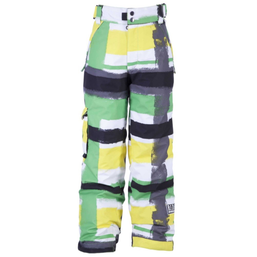 Ride Charger Kids Snowboard Pants, Painte Plaid Print Green, swatch
