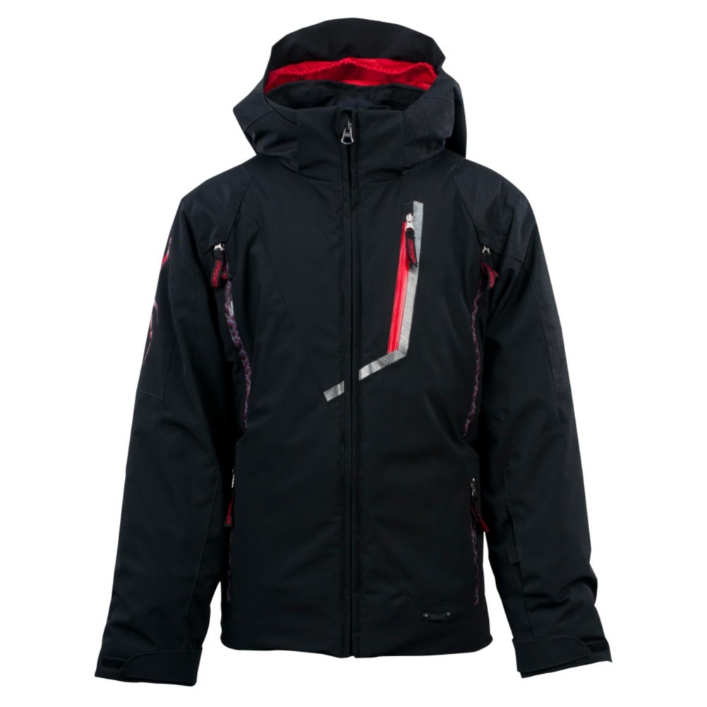 Spyder Avenger Boys Ski Jacket, Black-Black-Red Mosaic Print, swatch
