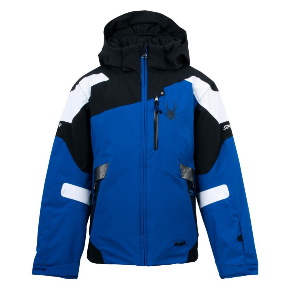 Spyder Leader Boys Ski Jacket, Just Blue-Black-White, swatch