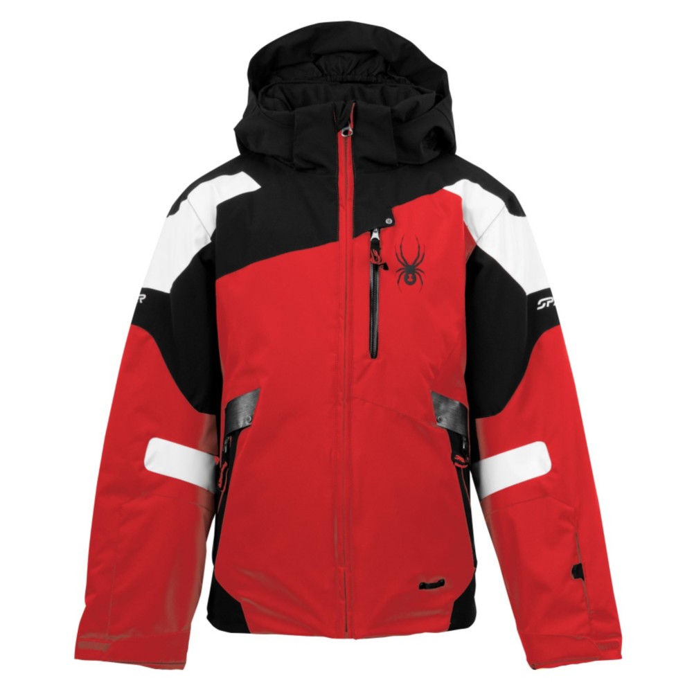 Spyder Leader Boys Ski Jacket, Red-Black-White, swatch
