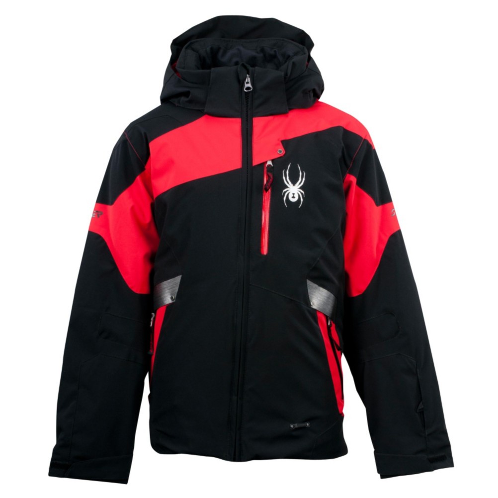 Spyder Leader Boys Ski Jacket, Black-Red-Black, swatch