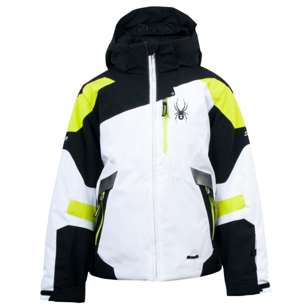 Spyder Leader Boys Ski Jacket, White-Black-Sharp Lime, swatch