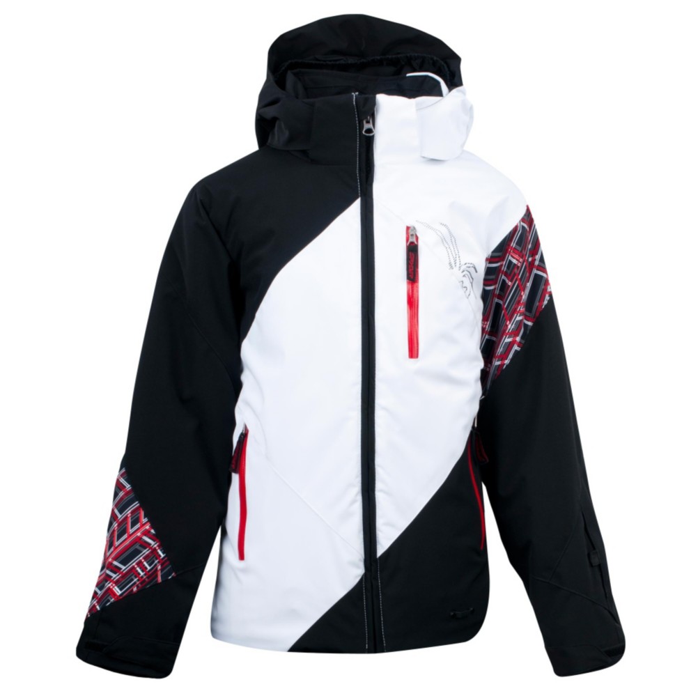 Spyder Enforcer Boys Ski Jacket, White-Black-Red Mosaic Print, swatch