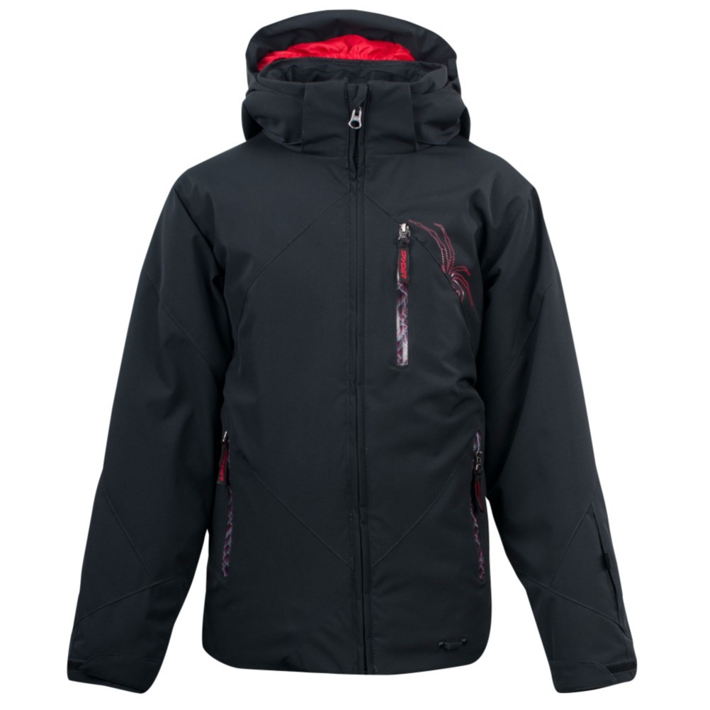 Spyder Enforcer Boys Ski Jacket, Black-Black-Red Mosaic Print, swatch