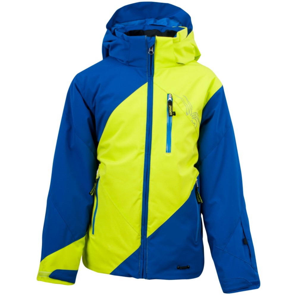 Spyder Enforcer Boys Ski Jacket, Sharp Lime-Just Blue-Collegiate, swatch