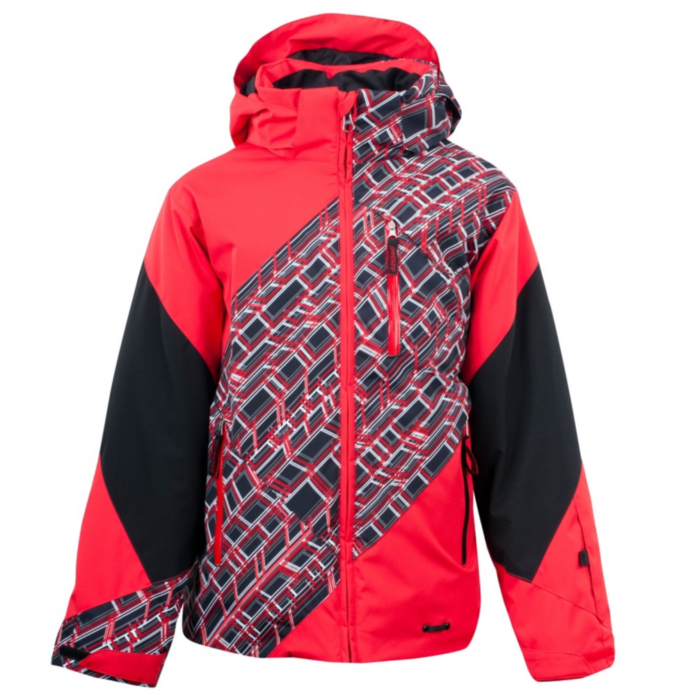 Spyder Enforcer Boys Ski Jacket, Red Mosaic Print-Red-Black, swatch