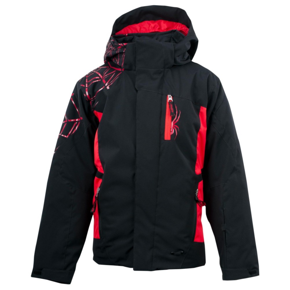 Spyder Challenger Boys Ski Jacket, Black-Red-Red, swatch