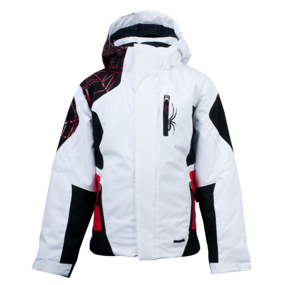 Spyder Challenger Boys Ski Jacket, White-Black-Red, swatch