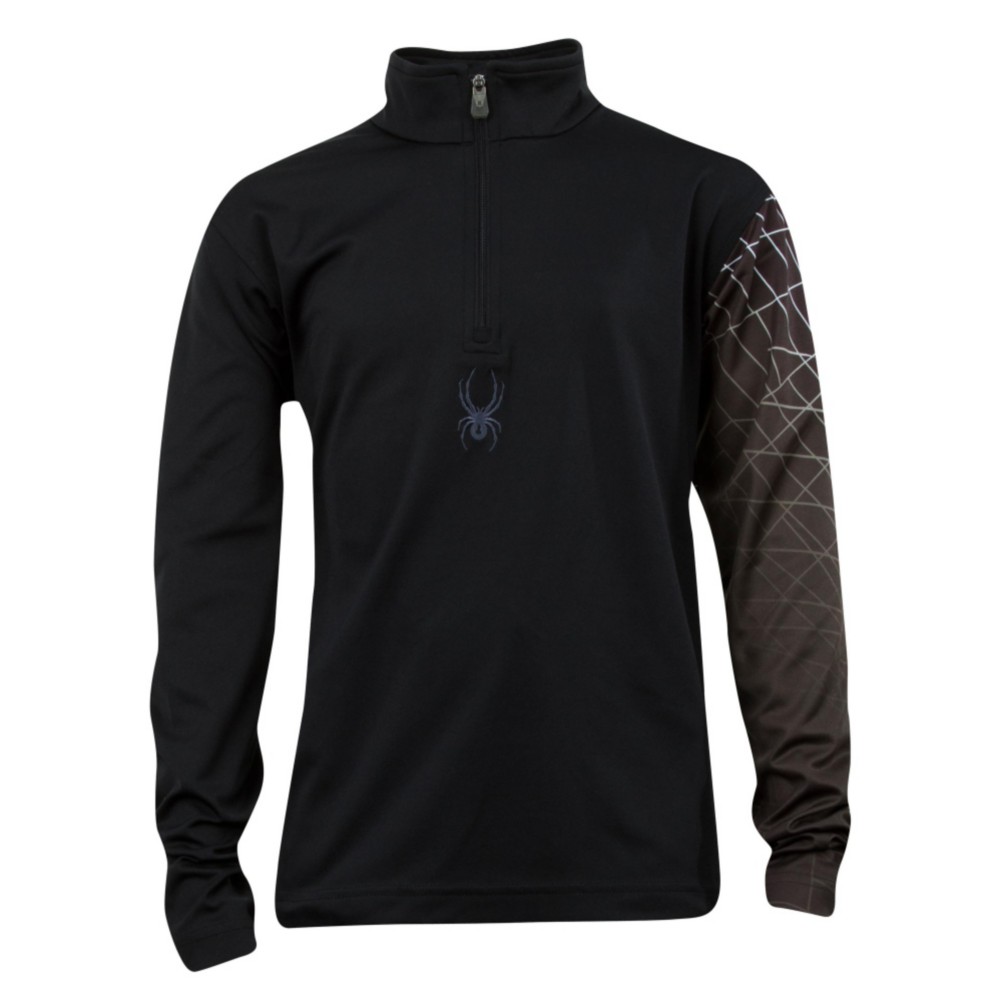 Spyder Linear Web Dry Web T-Neck Kids Midlayer, Black-White, medium