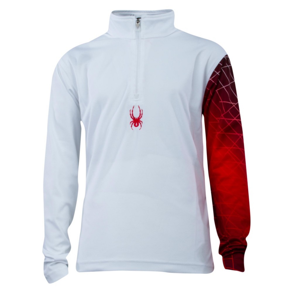 Spyder Linear Web Dry Web T-Neck Kids Midlayer, White-Red, swatch
