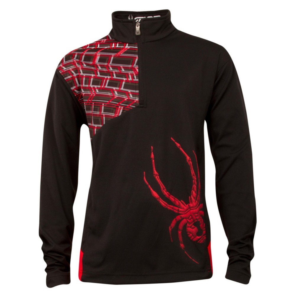 Spyder Commander Dry Web T-Neck Kids Midlayer, Black-Red, swatch