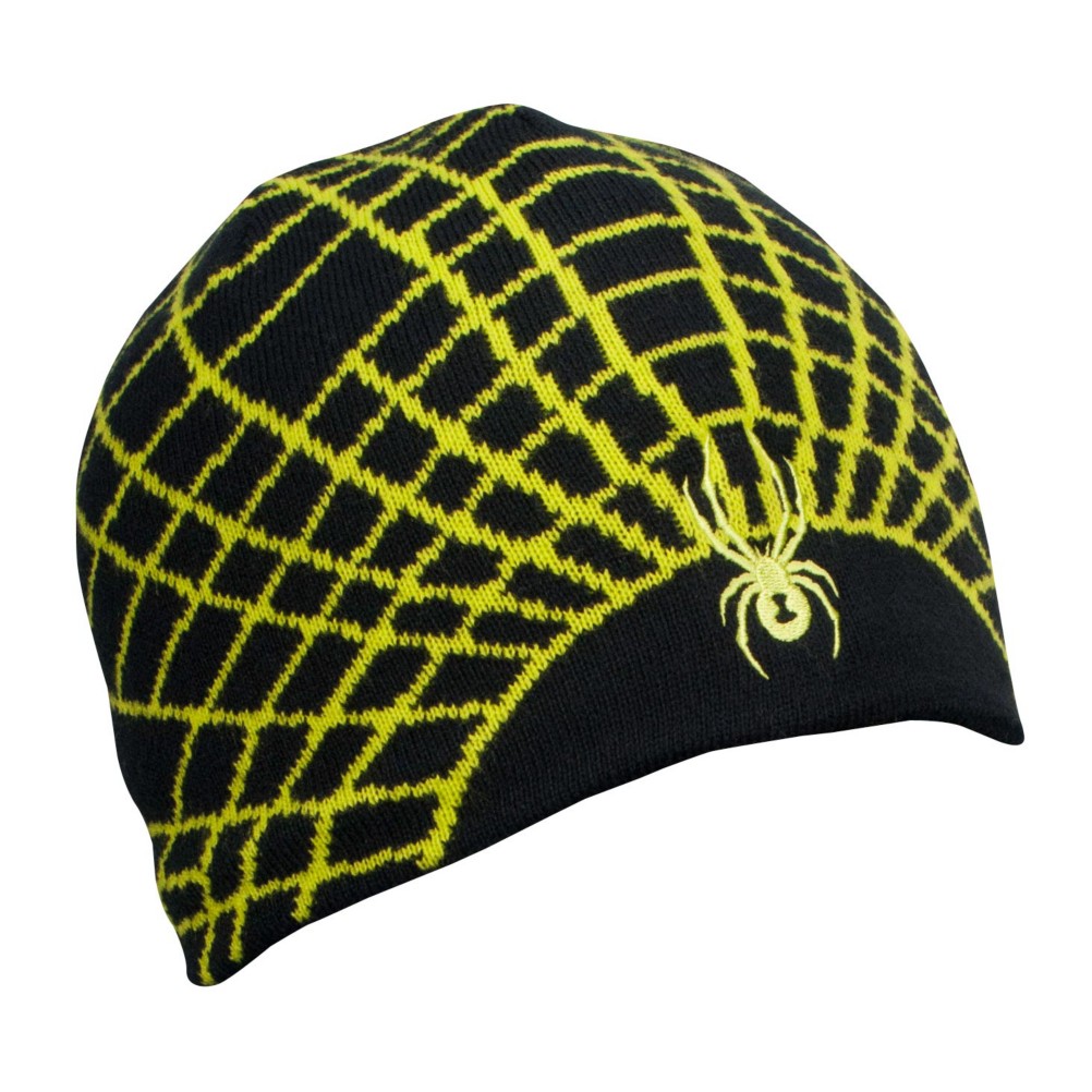 Spyder Web Kids Hat, Black-Sharp Lime, swatch