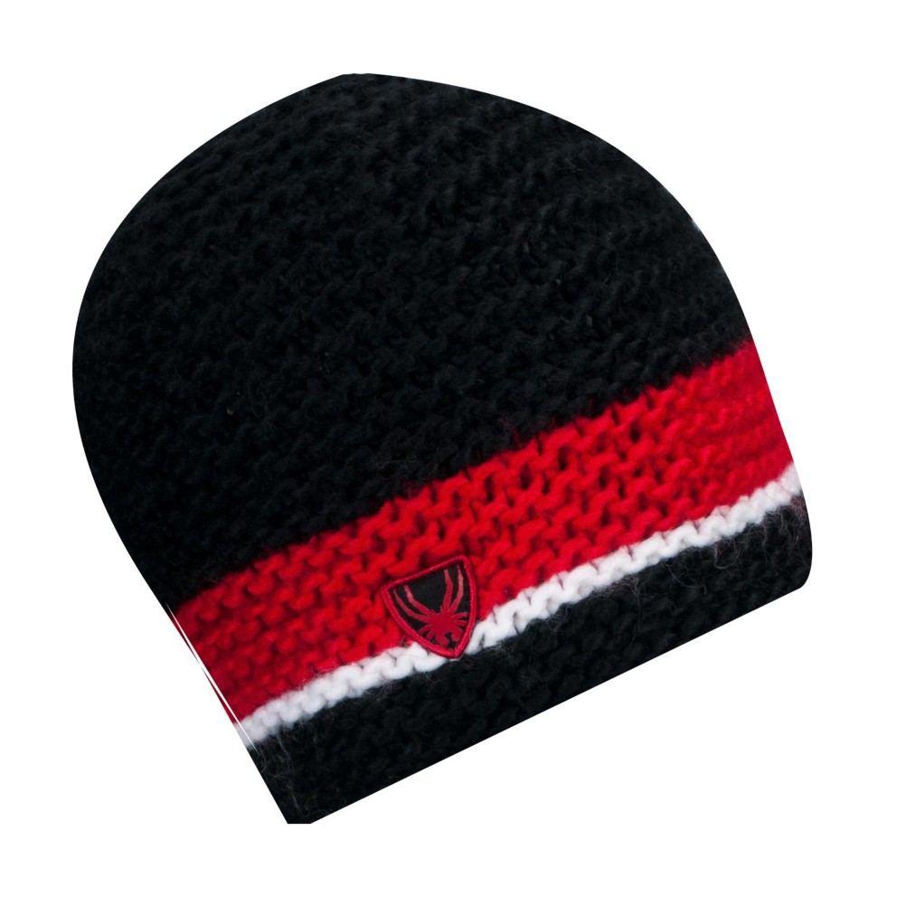 Spyder Bug Band Hand Knit Kids Hat, Black-Red-White, medium