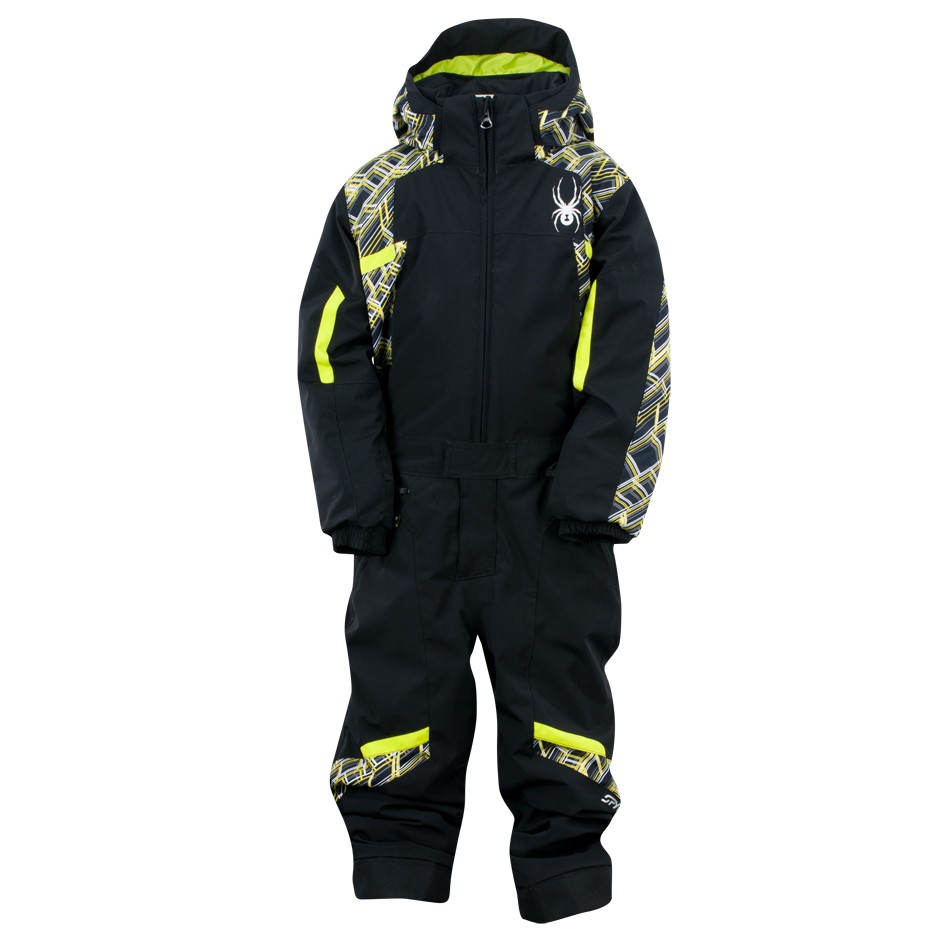 Spyder Mini Journey Toddlers One Piece Ski Suit, Black-Lime Mosaic Print-Sharp, medium
