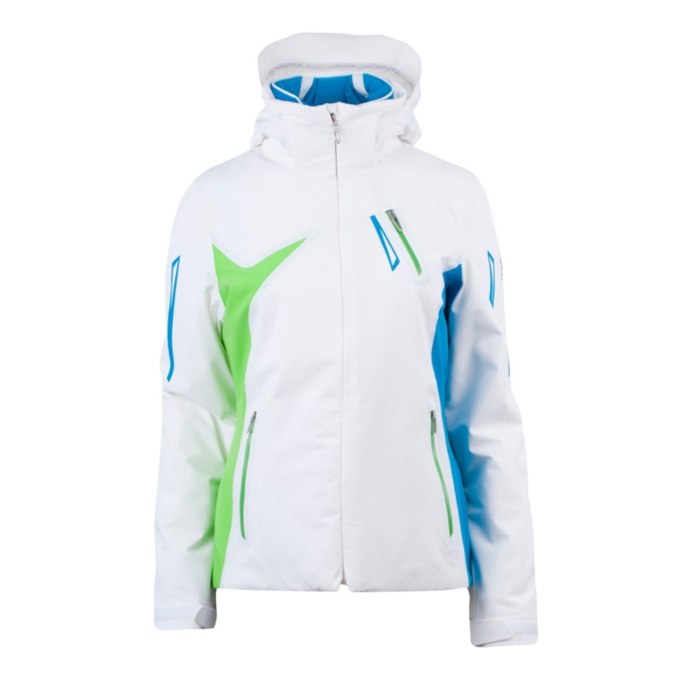 Spyder Artemis Womens Insulated Ski Jacket, White-Coast-Green Flash, medium
