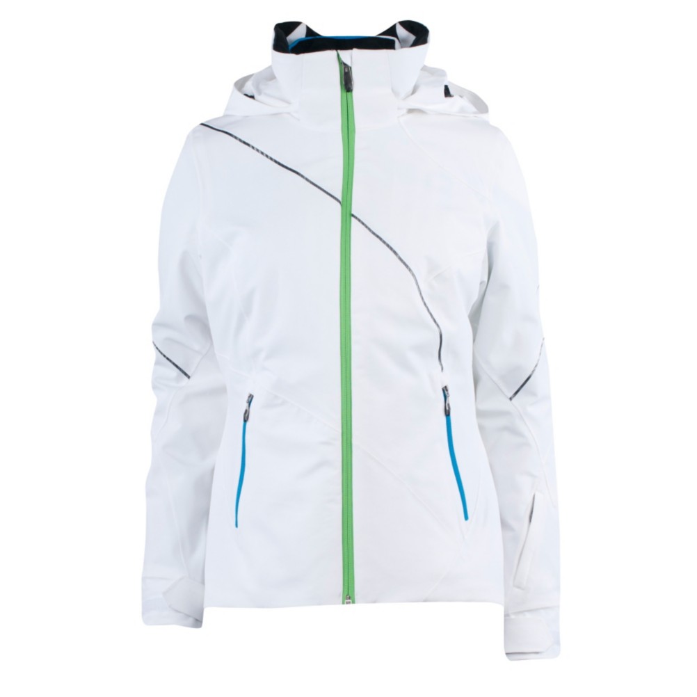 Spyder Menage A Trois Womens Insulated Ski Jacket, White-Green Flash-Coast, swatch