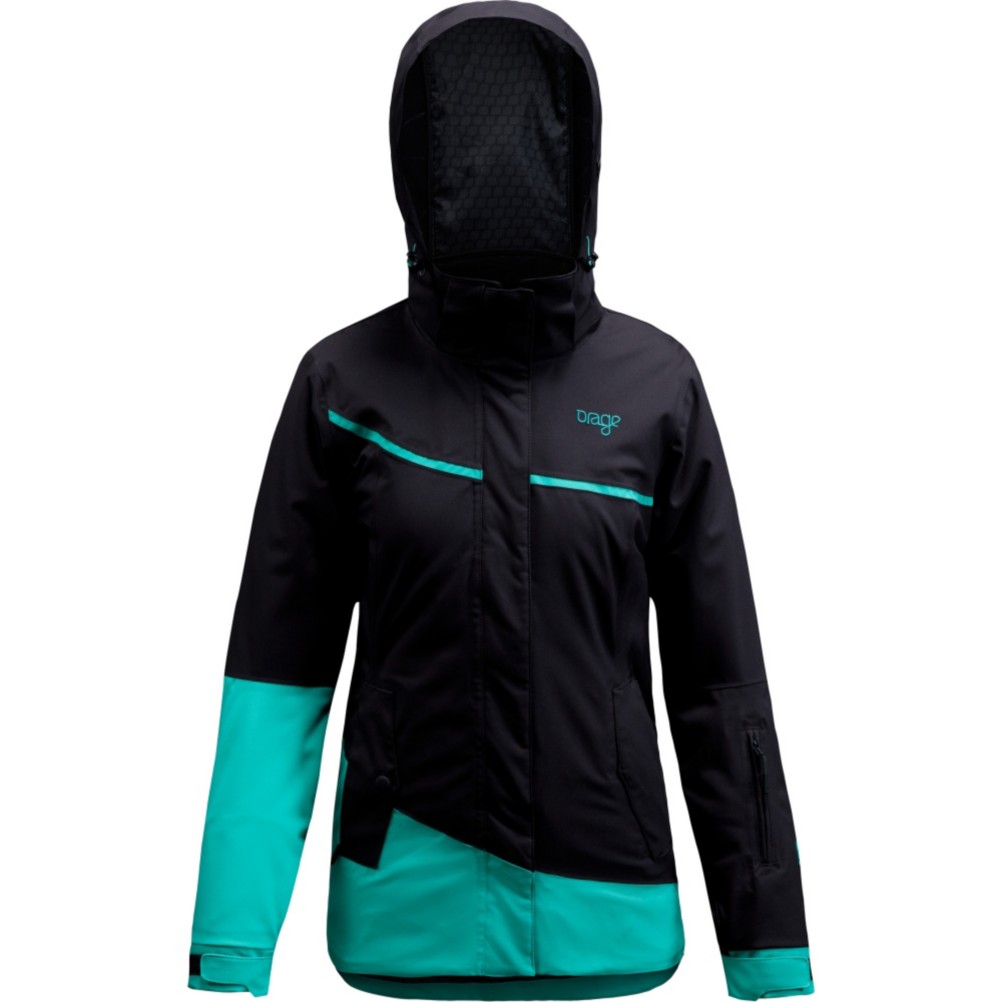 Orage Leila Womens Insulated Ski Jacket, Black-Turquoise, swatch