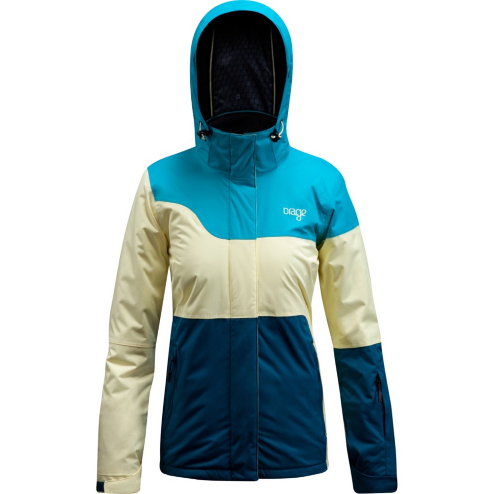Orage Moraine Womens Insulated Ski Jacket, Light Yellow-Dark Teal-Teal, swatch