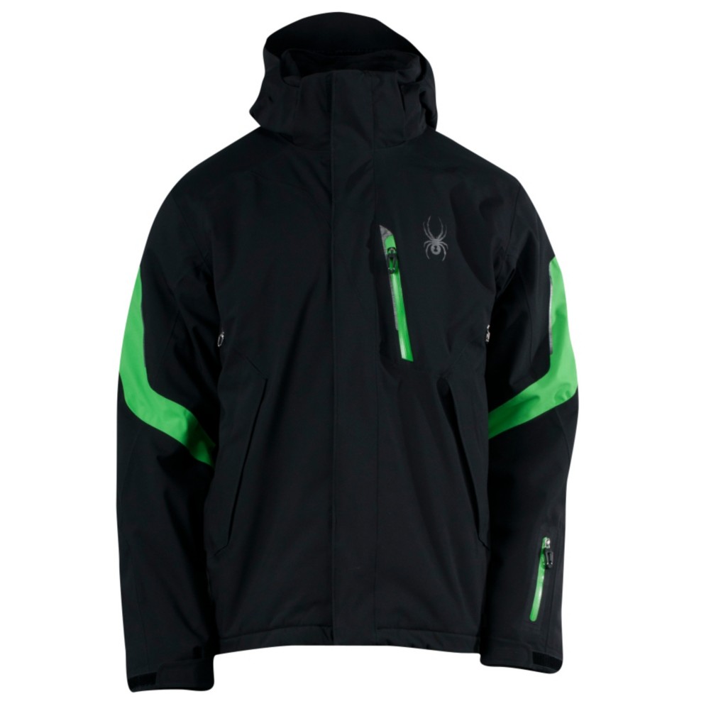 Spyder Rival Mens Insulated Ski Jacket, Black-Classic Green, swatch