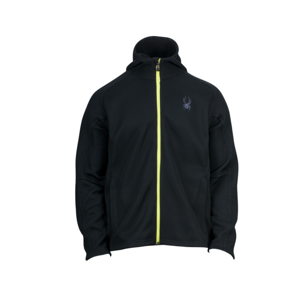 Spyder Core Upward Full Zip Hoodie, Black-Sharp Lime, medium