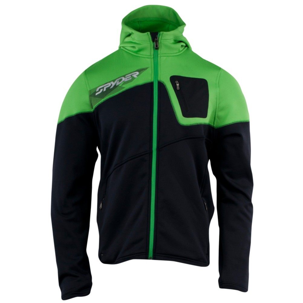 Spyder Strato Fleece Hoodie, Black-Classic Green, medium