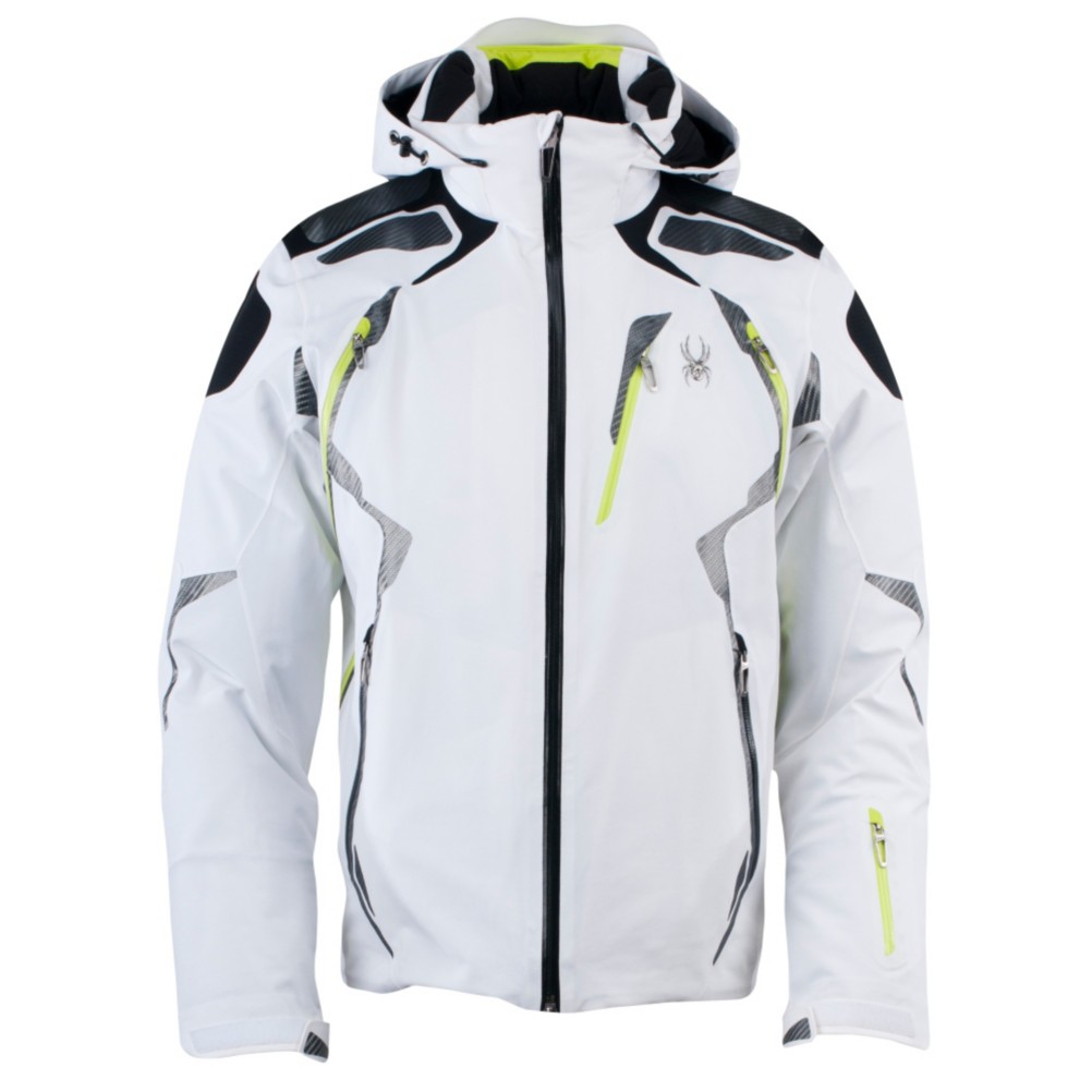 Spyder Pinnacle Mens Insulated Ski Jacket, White-Black-Sharp Lime, medium