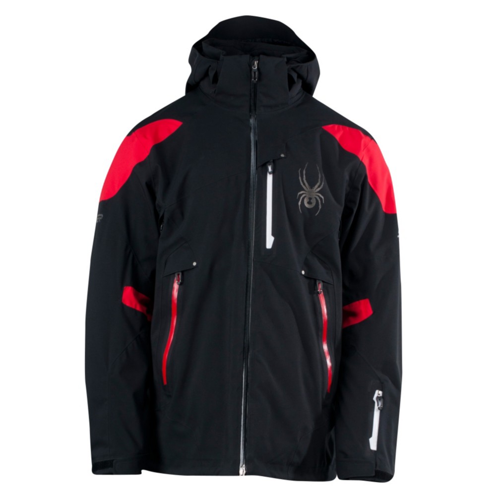 Spyder Leader Mens Insulated Ski Jacket, Black-Red-Red, swatch
