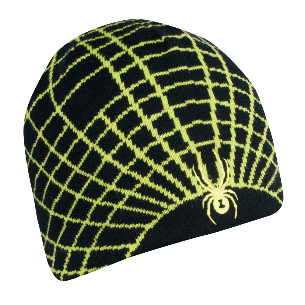 Spyder Web Ski Hat, Black-Sharp Lime, swatch