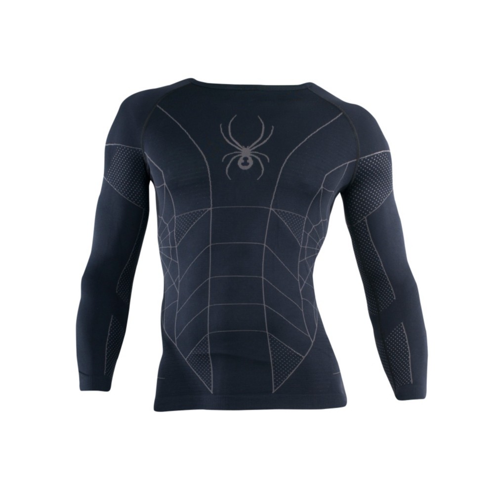 Spyder Skeleton X-Static LS Mens Long Underwear Top, Black-Castlerock, medium