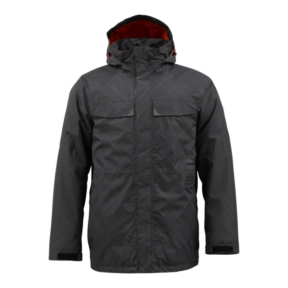 Burton Breach Mens Insulated Snowboard Jacket, True Black Isometric Plaid, swatch