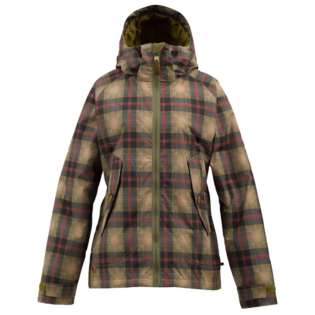 Burton Logan Womens Insulated Snowboard Jacket, Olive Radiant Plaid, swatch
