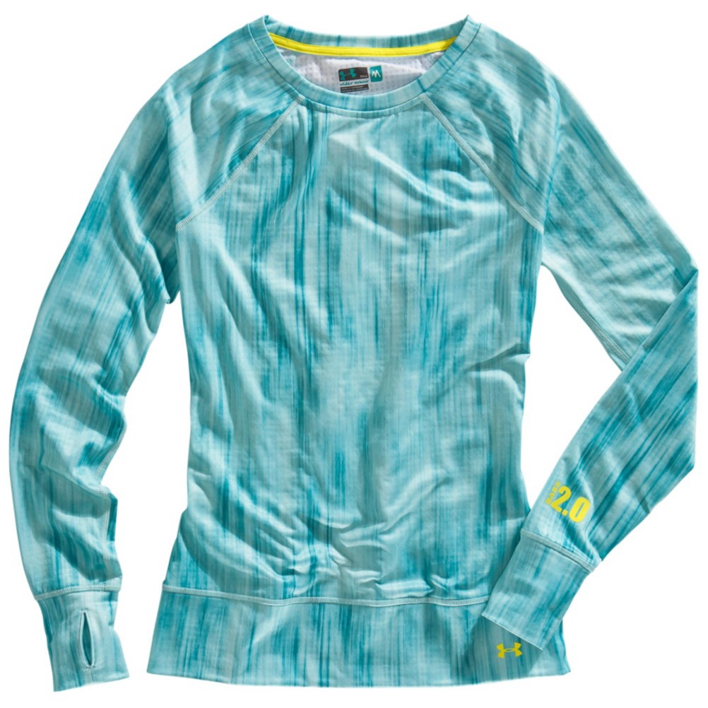 Under Armour Base 2.0 Avalanche Crew Womens Long Underwear Top, Mermaid-Swallowtail-Print-Sulfur, swatch