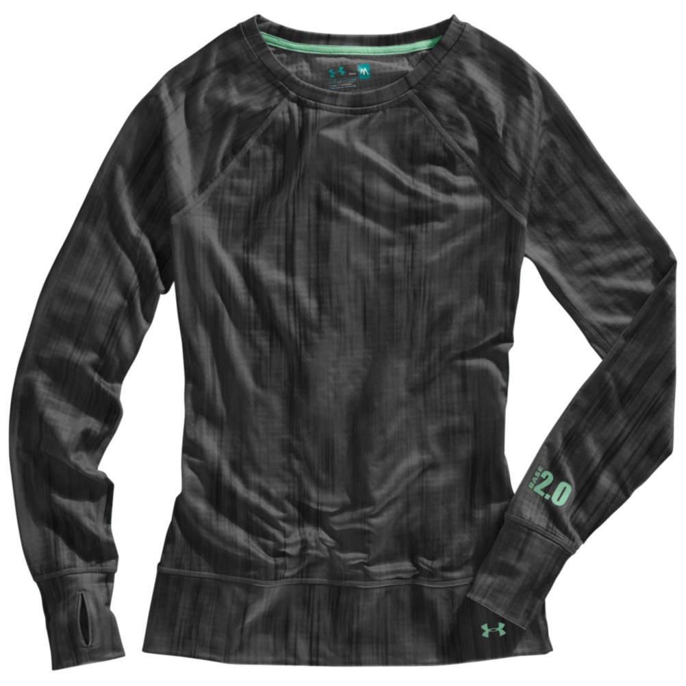 Under Armour Base 2.0 Avalanche Crew Womens Long Underwear Top, Black-Battleship-Print-Mermaid, medium