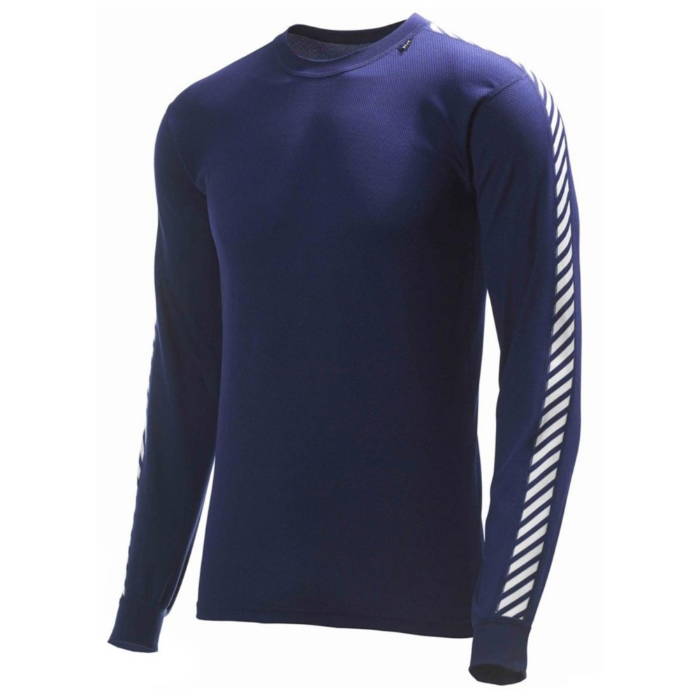 Helly Hansen Day Stripe Crew Mens Long Underwear Top, Navy, medium