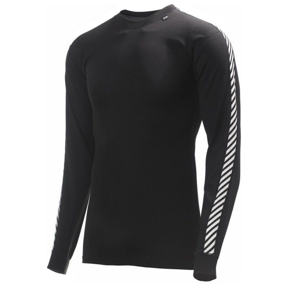 Helly Hansen Day Stripe Crew Mens Long Underwear Top, Black, medium