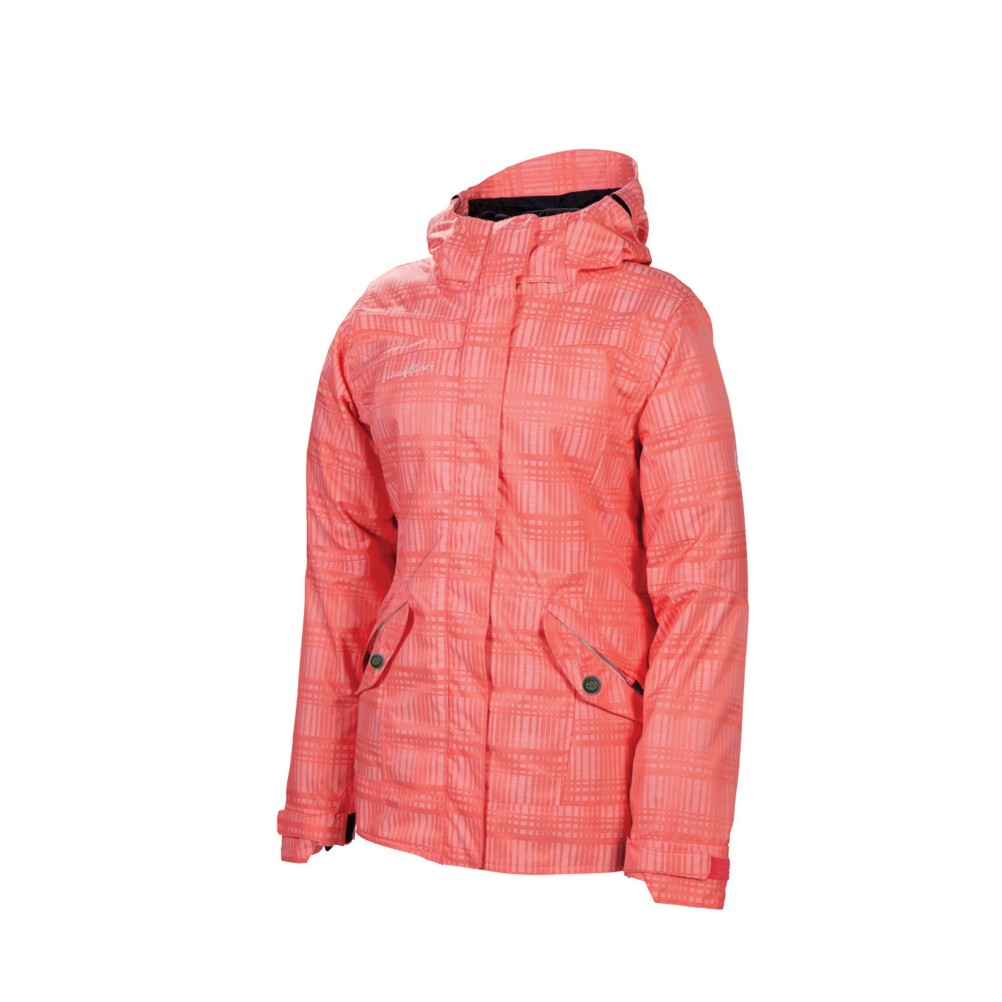 686 Reserved Luster Womens Insulated Snowboard Jacket, Coral Heather Plaid, swatch