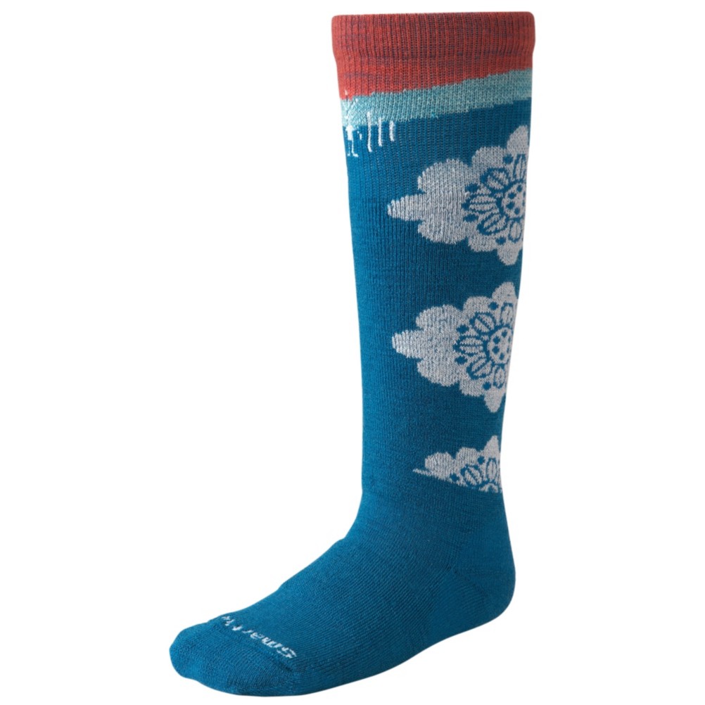 SmartWool Wintersport Floral Girls Ski Socks, Arctic Blue, medium