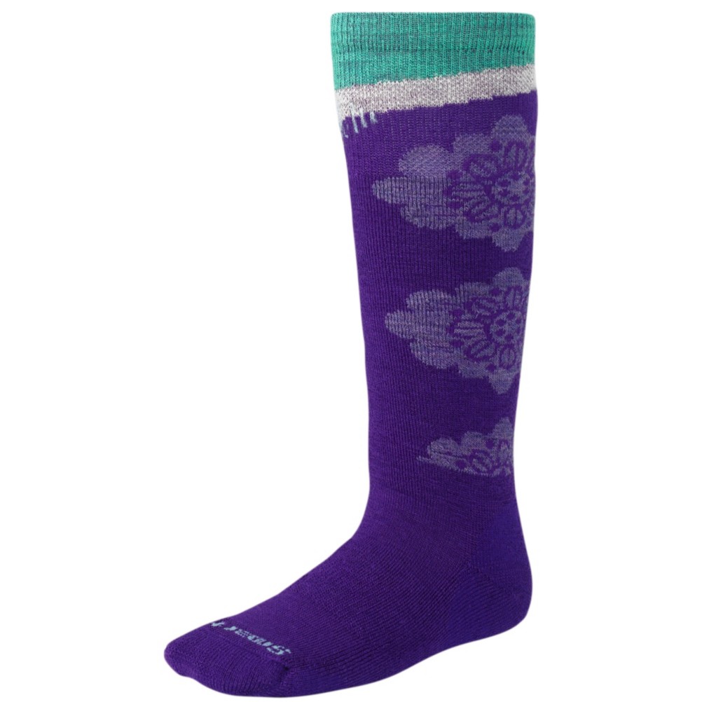 SmartWool Wintersport Floral Girls Ski Socks, Grape, swatch