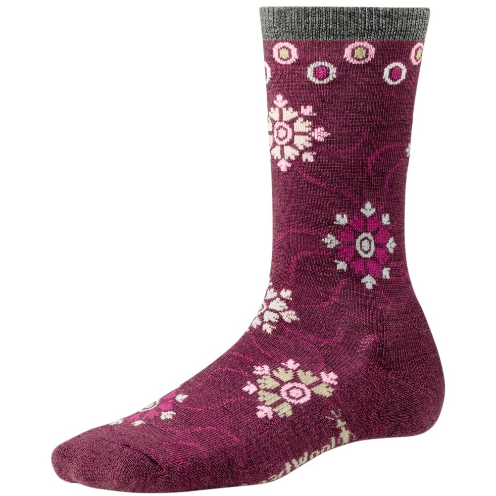 SmartWool Snow Swirl Womens Socks, Wine Heather, medium
