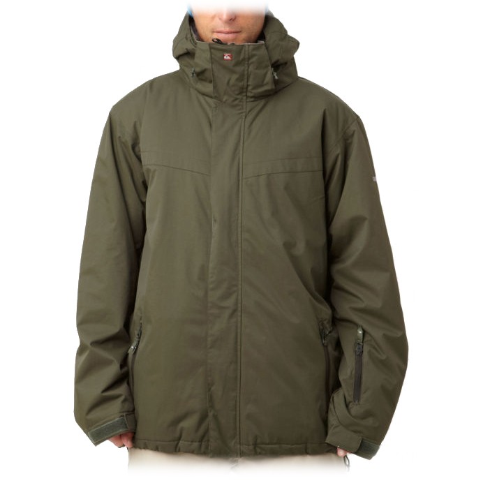 Quiksilver Last Mission Mens Insulated Snowboard Jacket, Army Green, medium