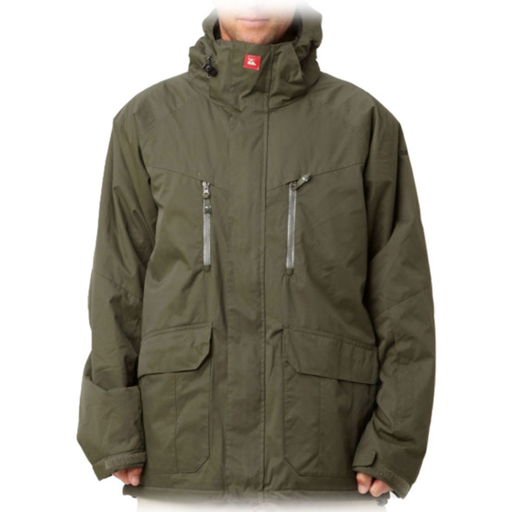 Quiksilver Piranha 8K Mens Insulated Snowboard Jacket, Army Green, medium